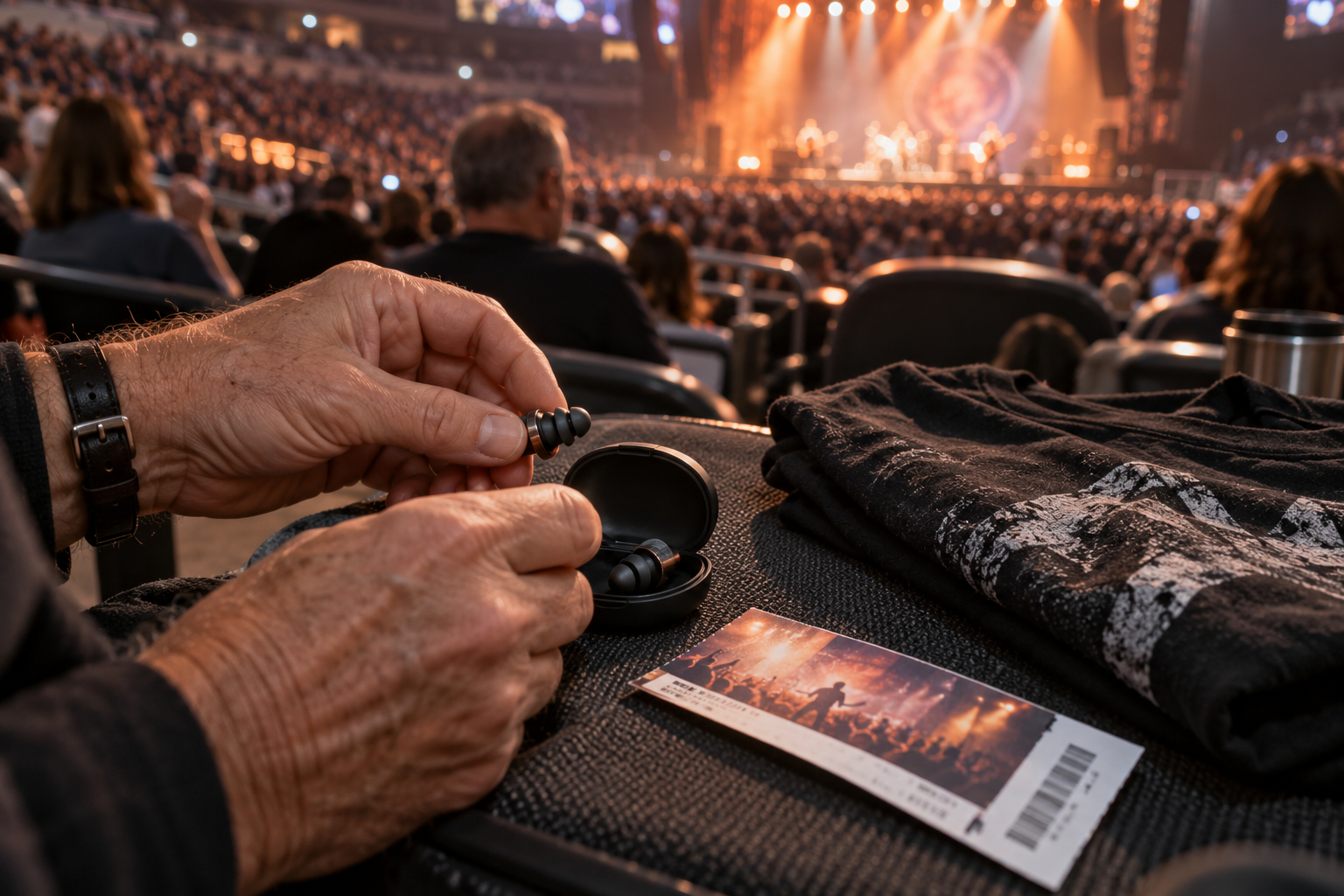 Concert earplugs and a shirt ready for another night of live music